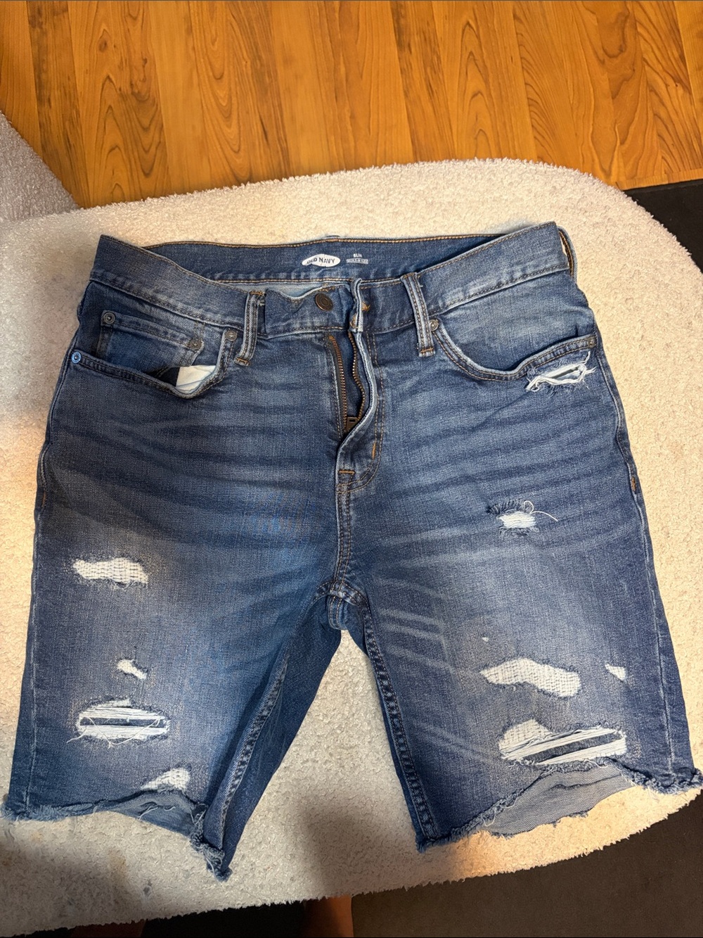 Old Navy Distressed Mid-Blue Denim Jean Shorts